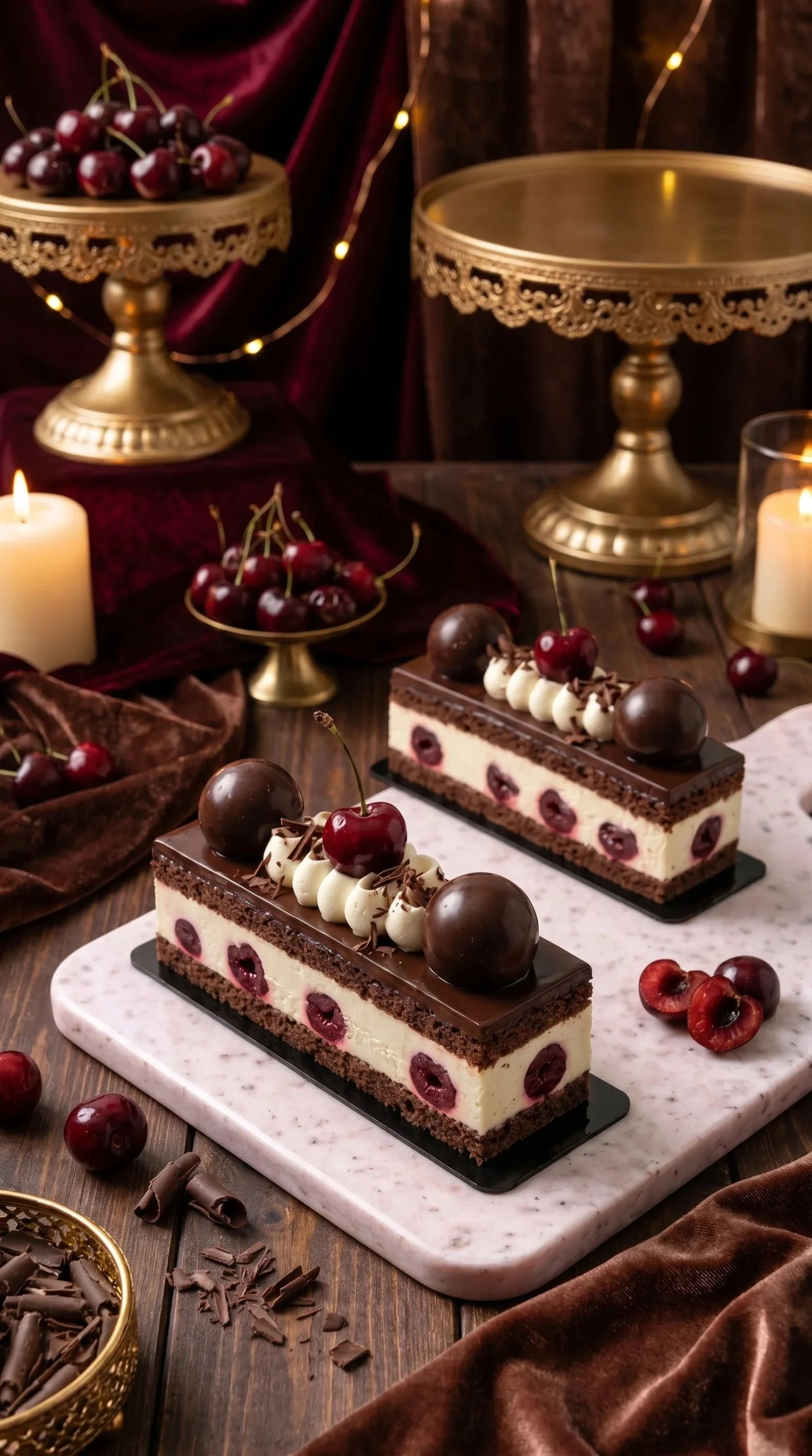 Delicious Black Forest layered dessert with chocolate, cherries, and cream
