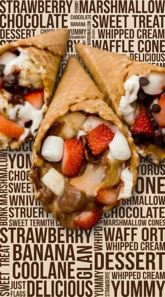 Delicious Campfire Cones filled with chocolate and marshmallows over a campfire