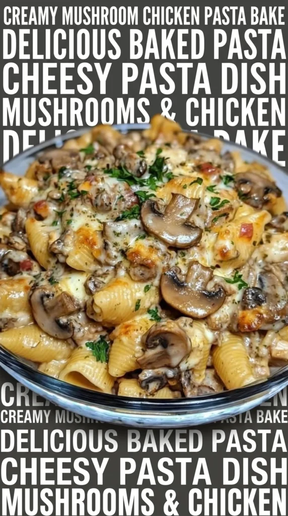 Delicious chicken shells with mushrooms in garlic parmesan sauce