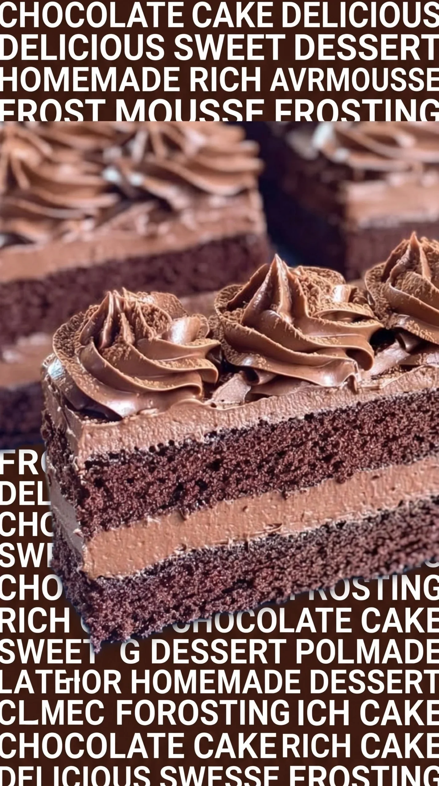 Delicious chocolate layer cake with frosting and decorative toppings