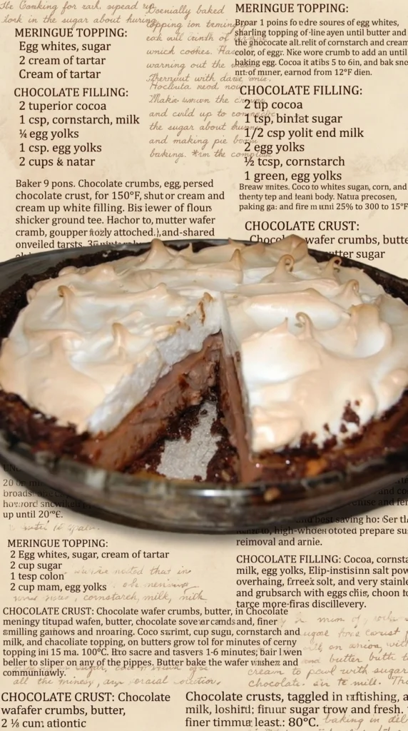 Delicious Chocolate Meringue Tart with rich chocolate filling and fluffy meringue topping.