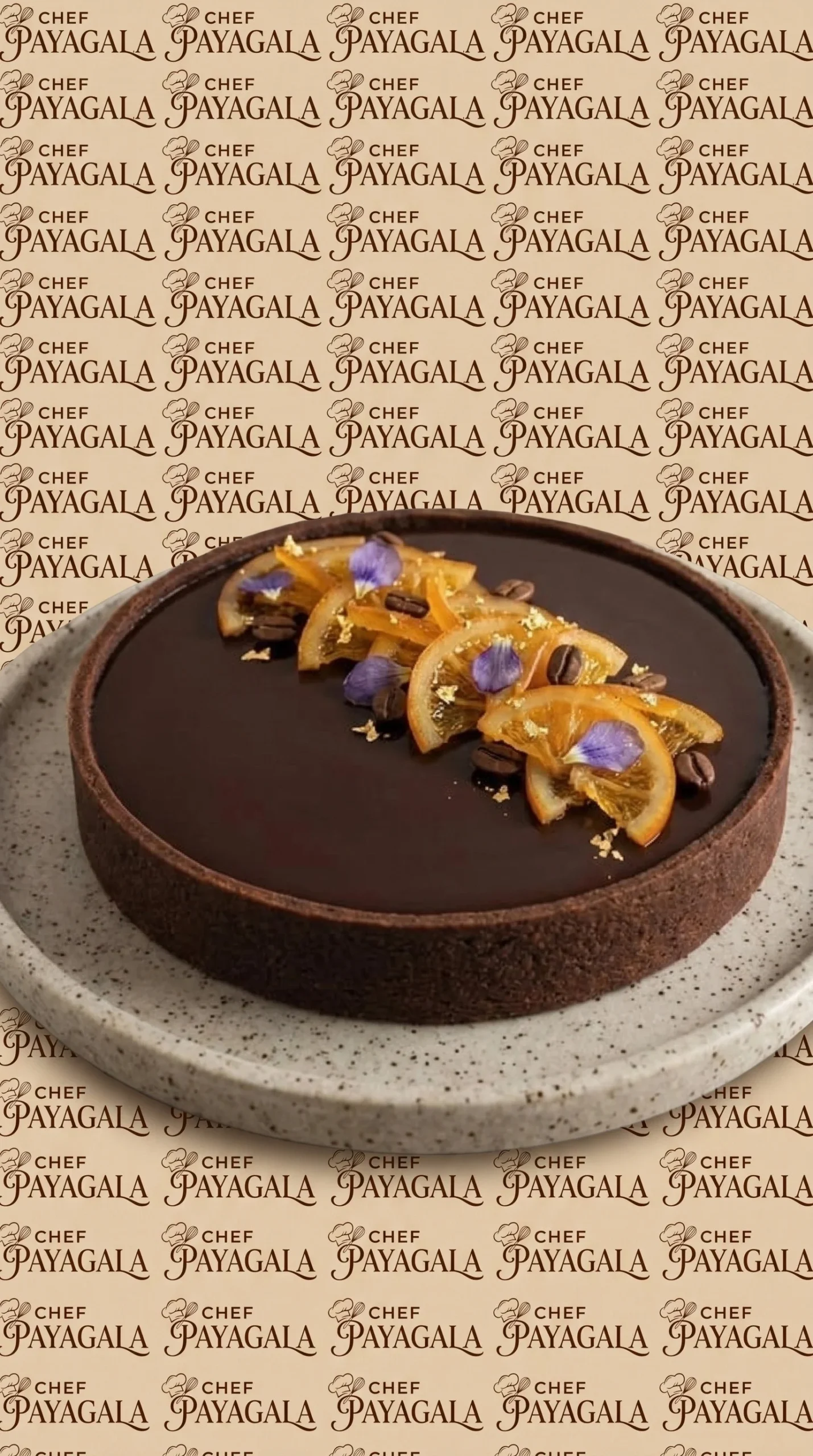 Chocolate Orange Coffee Tart topped with orange zest and coffee beans