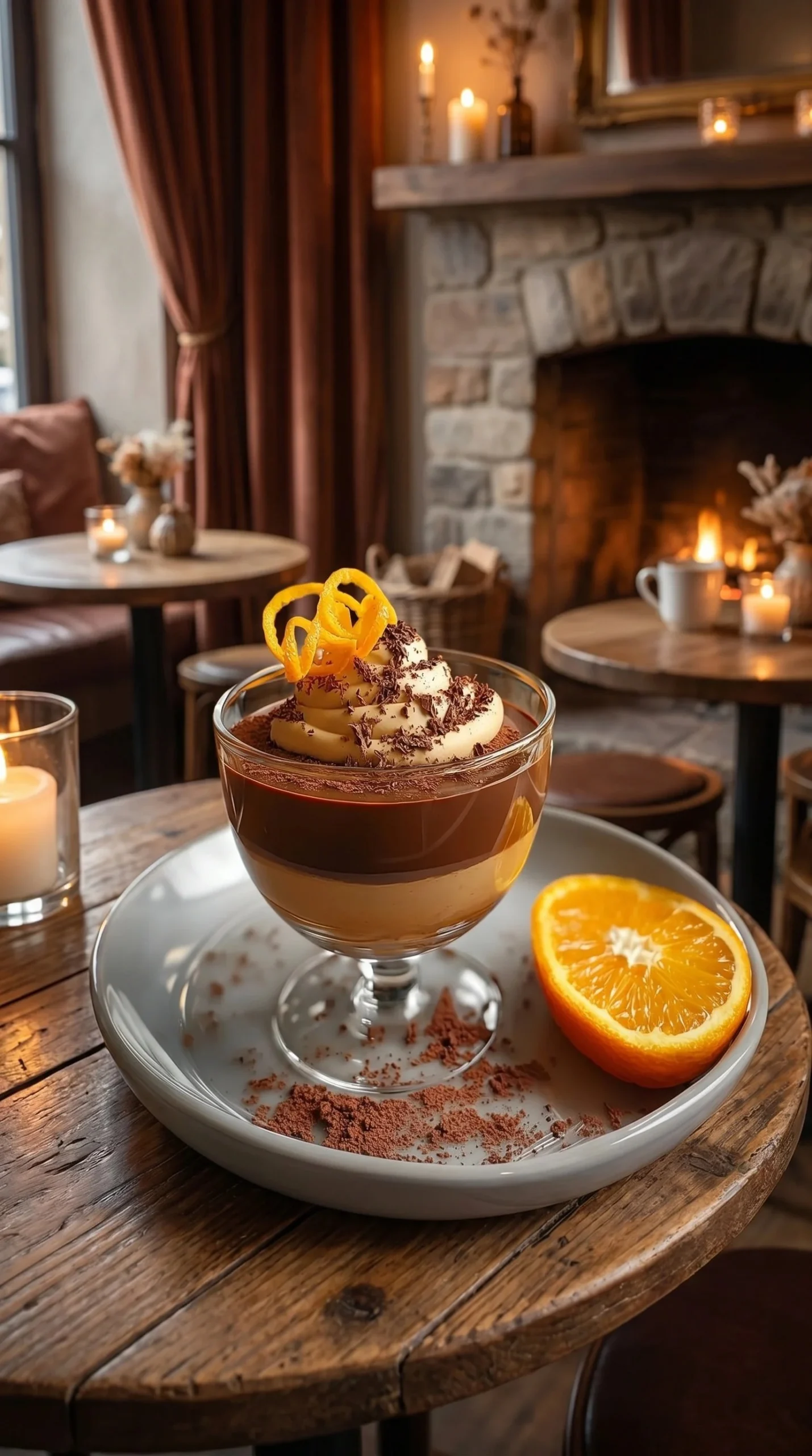 Delicious Chocolate Orange Mousse topped with orange zest and chocolate shavings