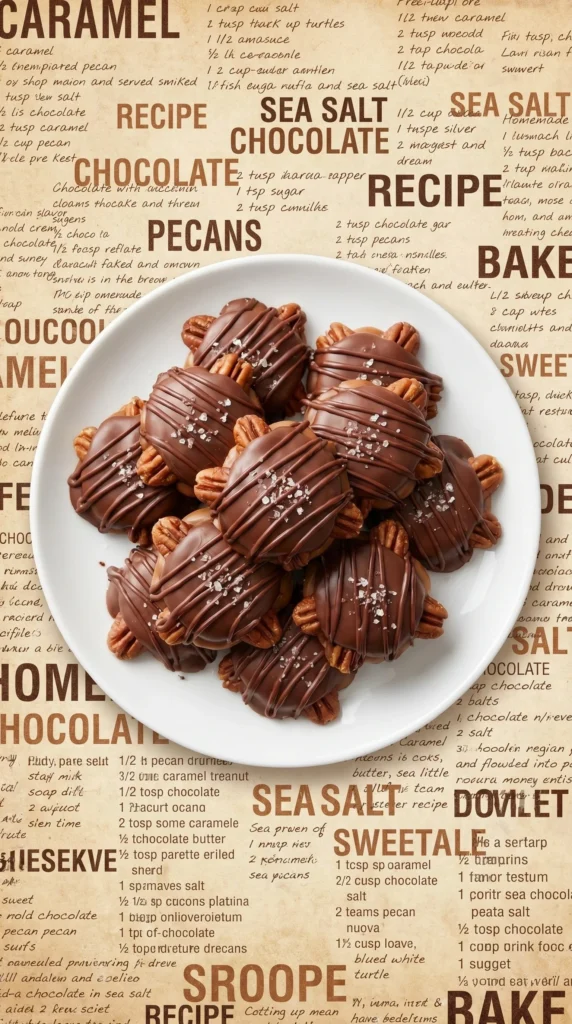 Delicious Chocolate Pecan Turtle Clusters with chocolate, pecans, and caramel
