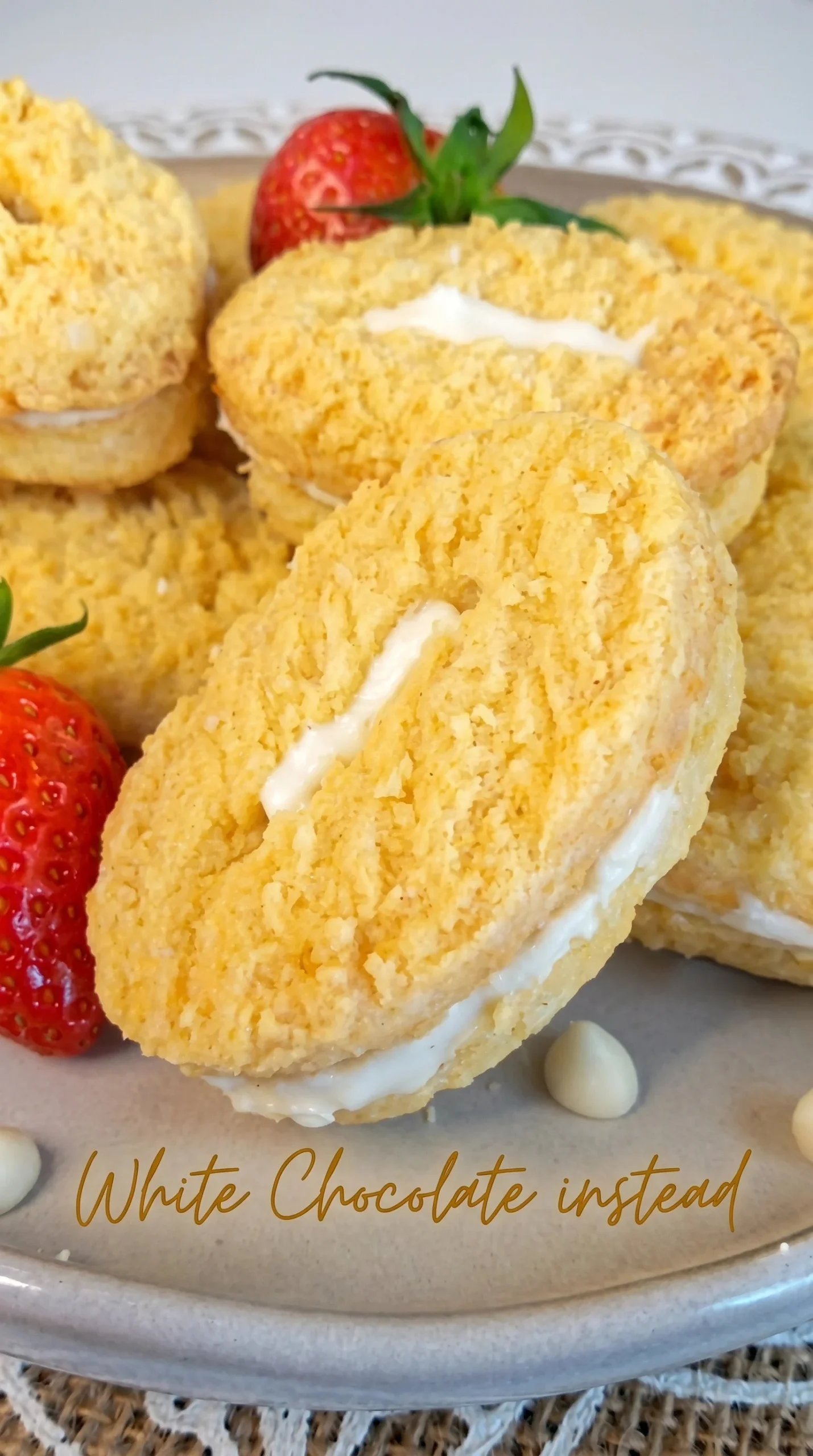 Coconut biscuits with white chocolate on a plate