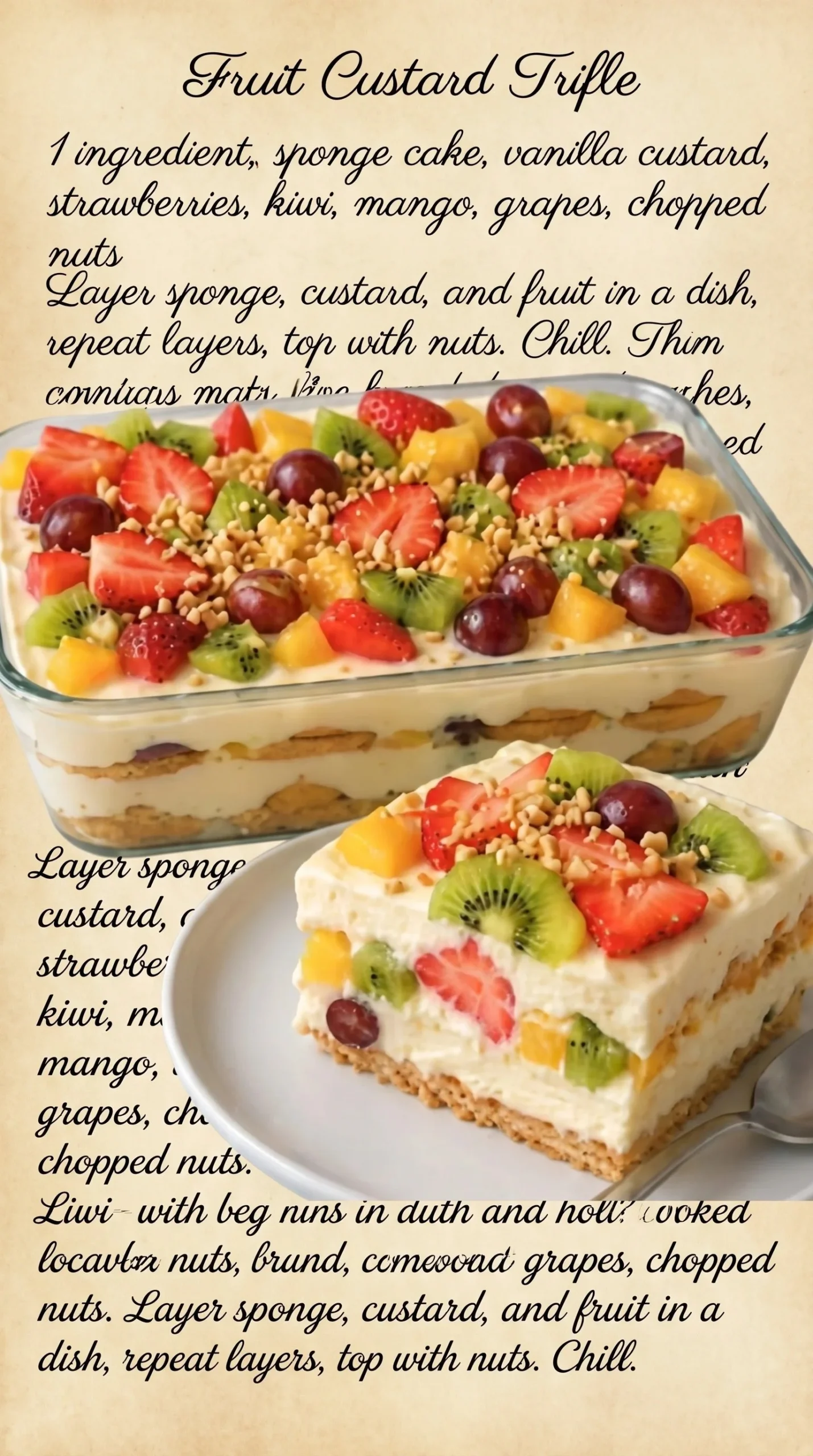 Creamy Fruit Charlotte dessert with fresh fruits and layered cream.