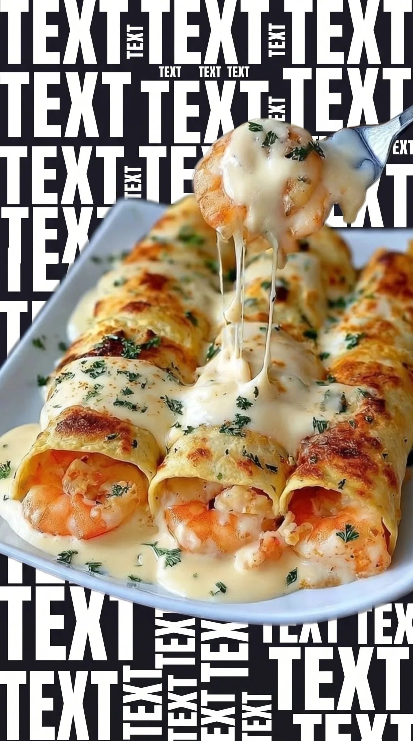 Creamy shrimp enchiladas topped with sauce and cheese, ready to serve.