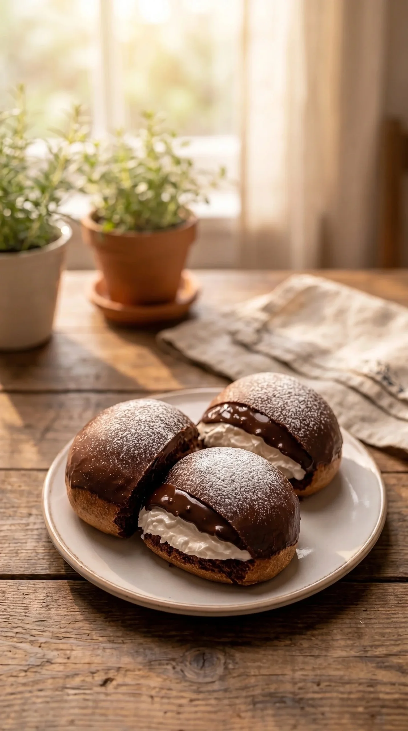 Decadent chocolate maritozzi filled with luscious chocolate cream