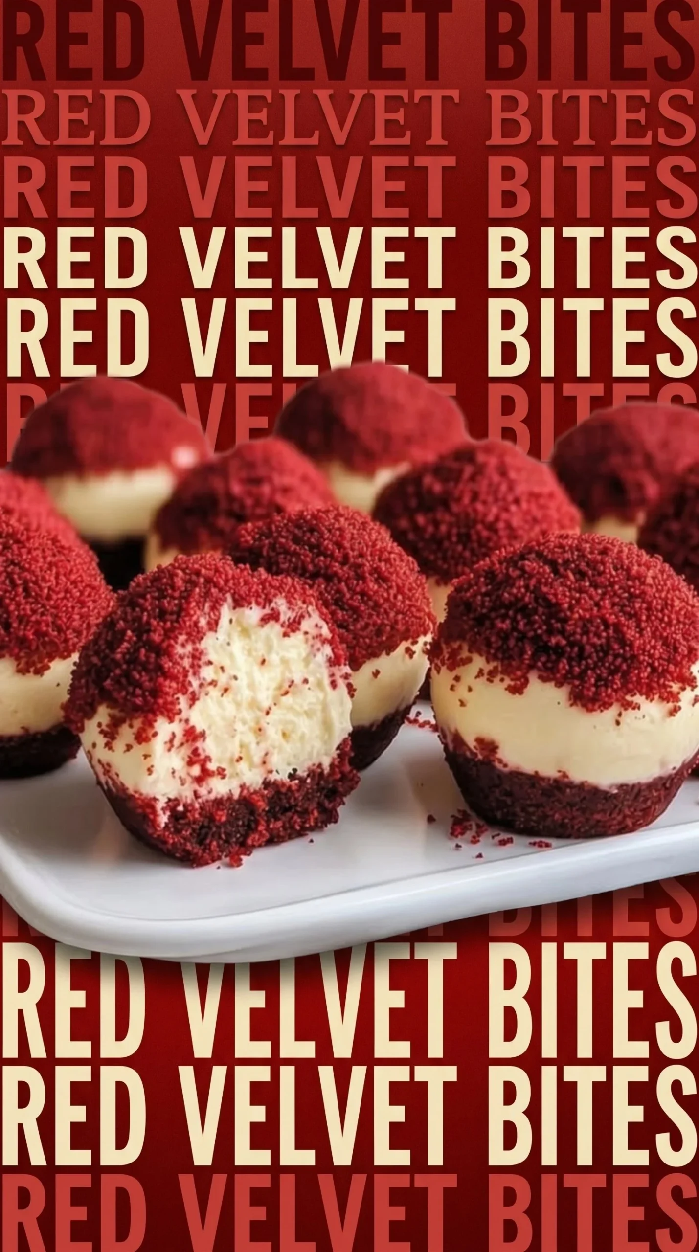 Mini red velvet cheesecake bites with creamy vanilla swirl topping