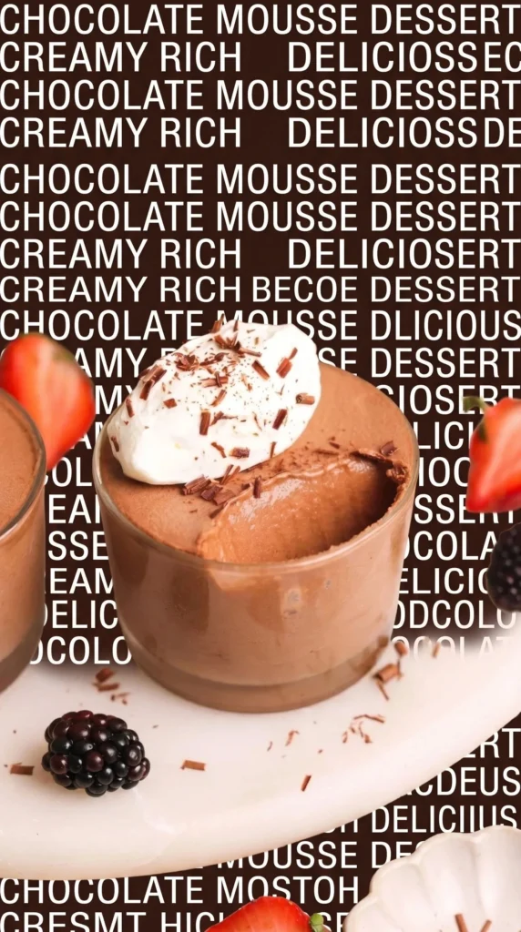 Simple 2 ingredient chocolate mousse topped with shaved chocolate on a dessert plate