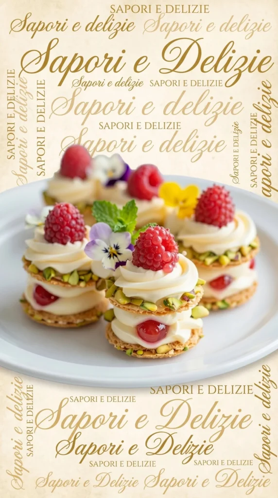 Elegant mini desserts topped with mascarpone whipped cream, showcasing sweet presentation.