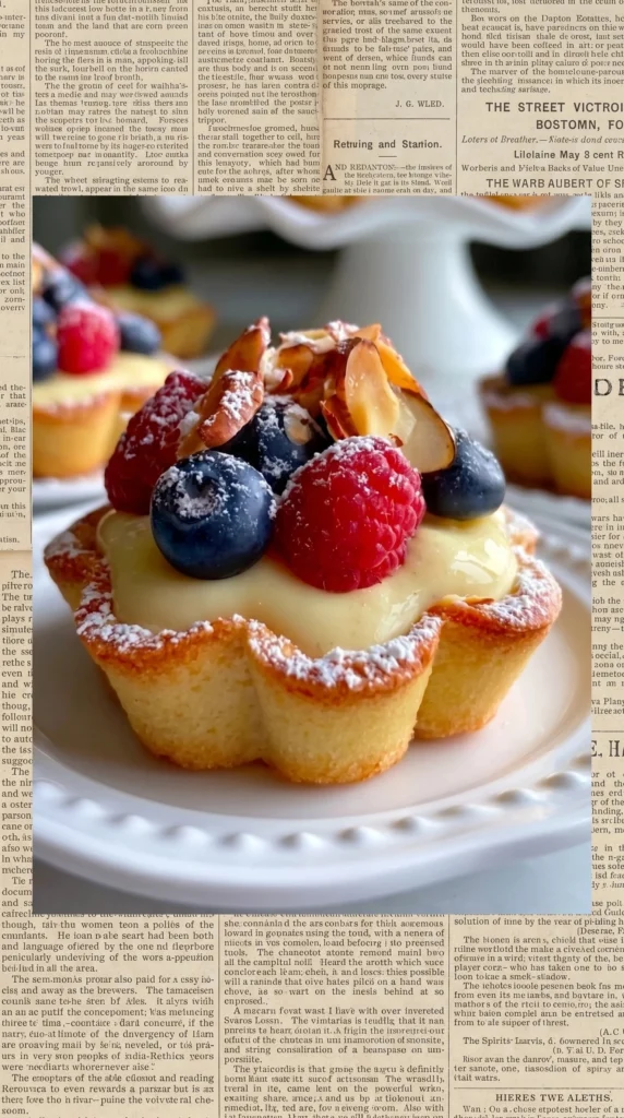 Flower tartlets filled with vanilla pastry cream and topped with fresh berries