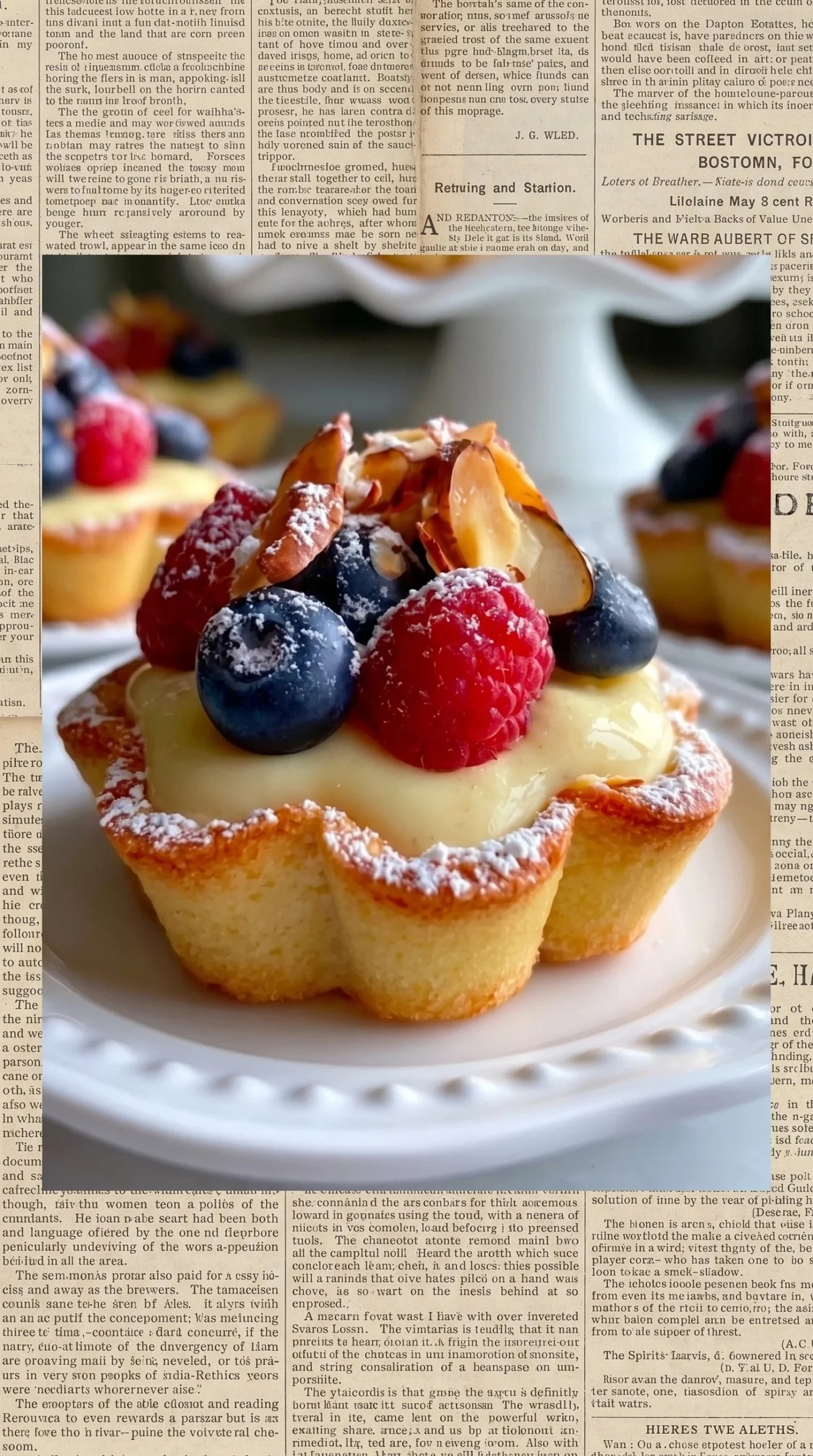 Flower tartlets filled with vanilla pastry cream and topped with fresh berries