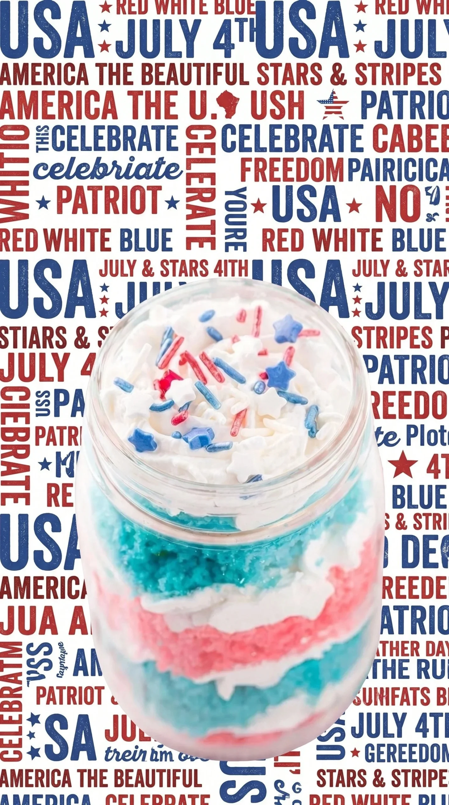 Red, white, and blue Fourth of July cake in a jar celebration treat