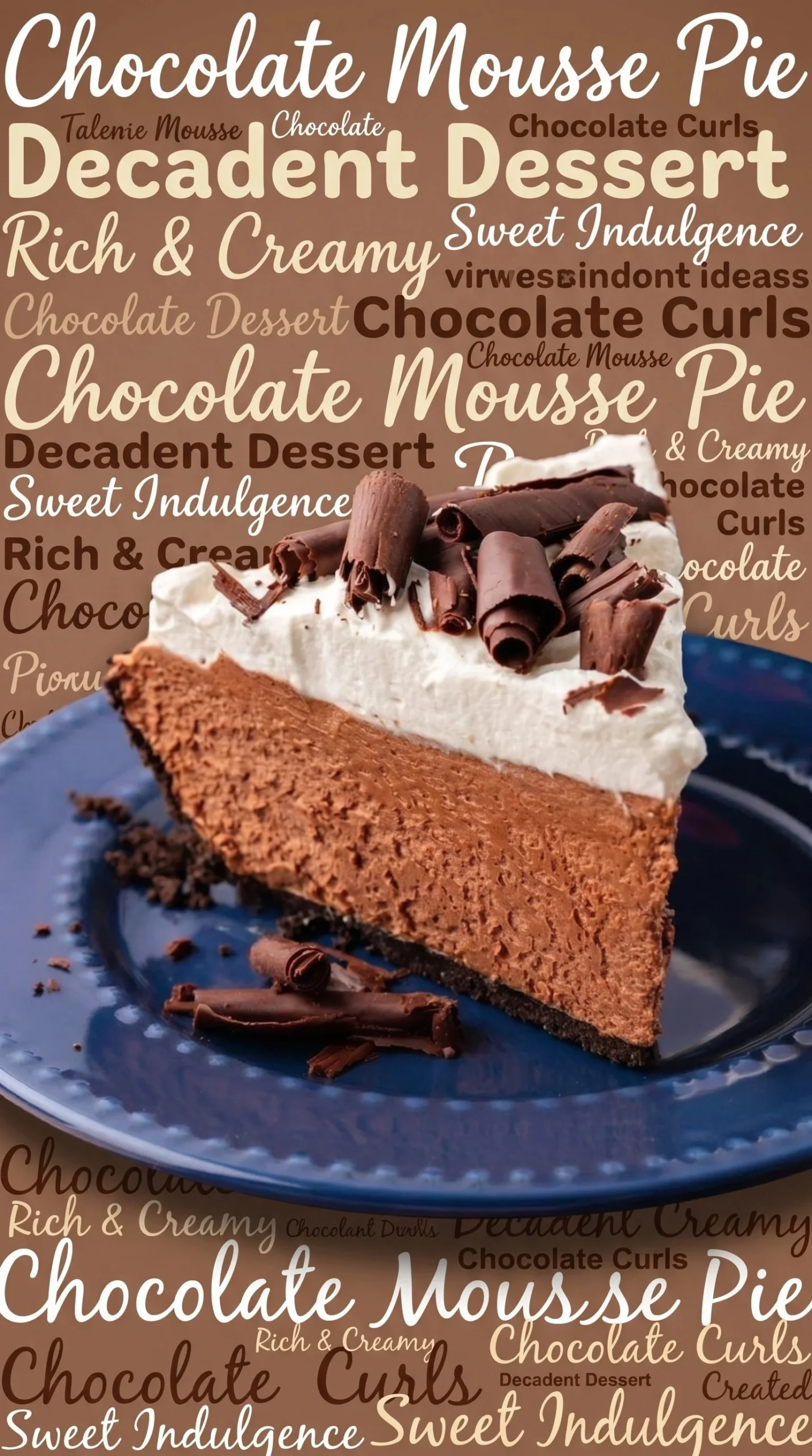 Delicious slice of homemade French Silk Pie topped with whipped cream