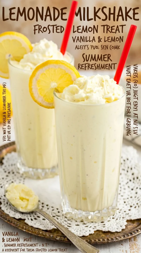 Refreshing frosted lemonade served in a glass with a lemon slice.