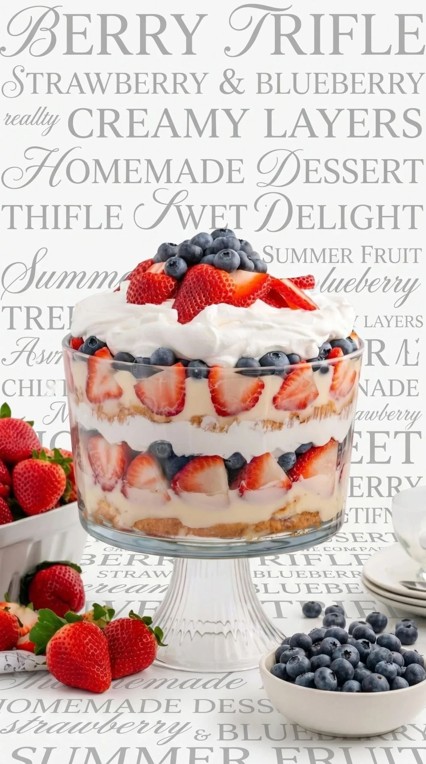 Delicious fruit trifle with layers of fresh fruits and white chocolate cream