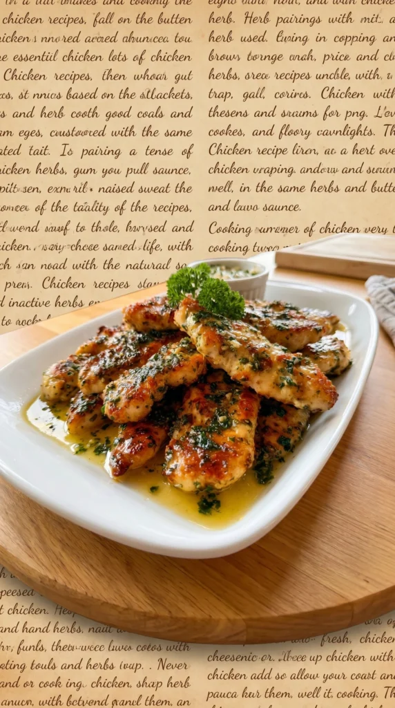 Delicious garlic butter chicken tenders served with herbs on a plate