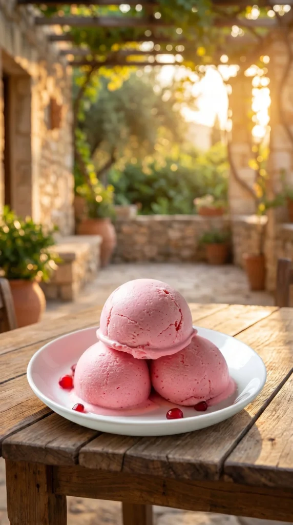Homemade pomegranate ice cream in a bowl with pomegranate seeds