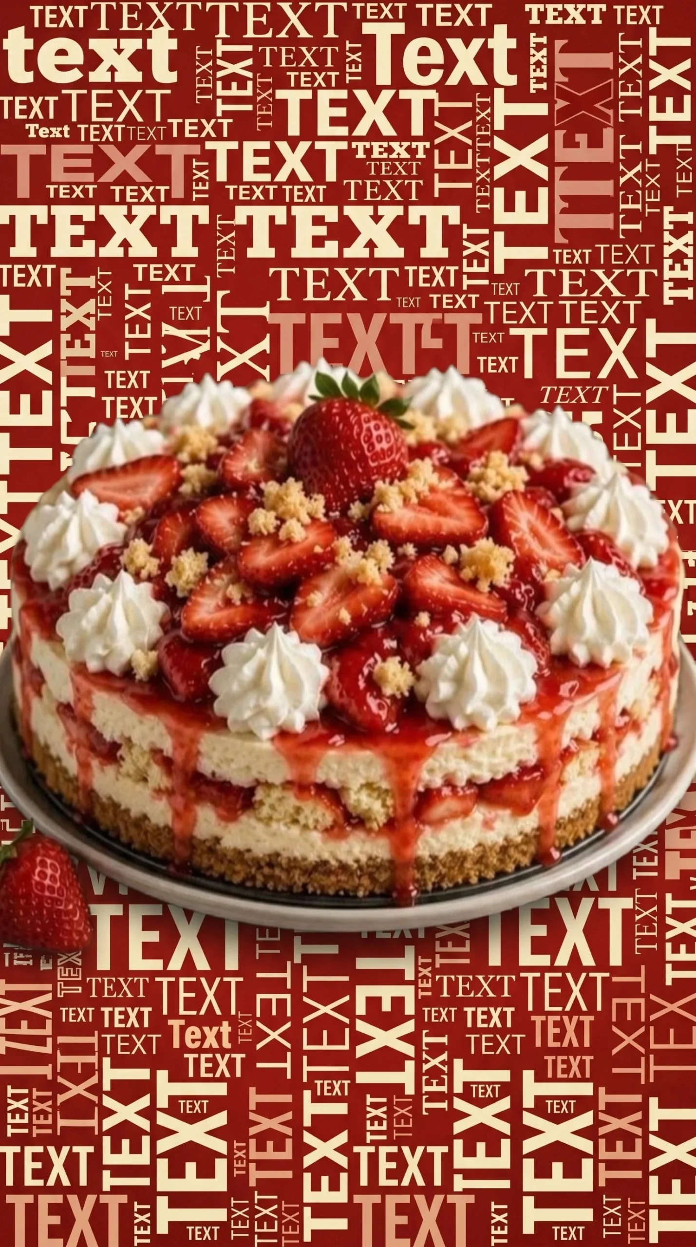 Delicious slice of homemade strawberry shortcake cheesecake topped with fresh strawberries