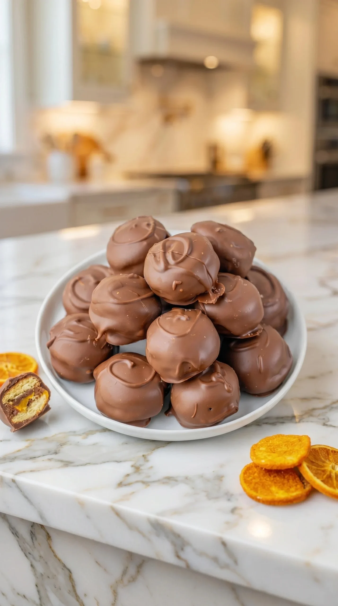 Homemade Twix bites topped with chocolate and caramel on a plate