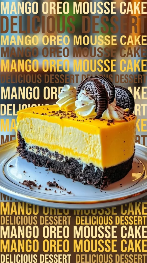 Mango Oreo Cheesecake Dream topped with mango slices and Oreo crumbs.