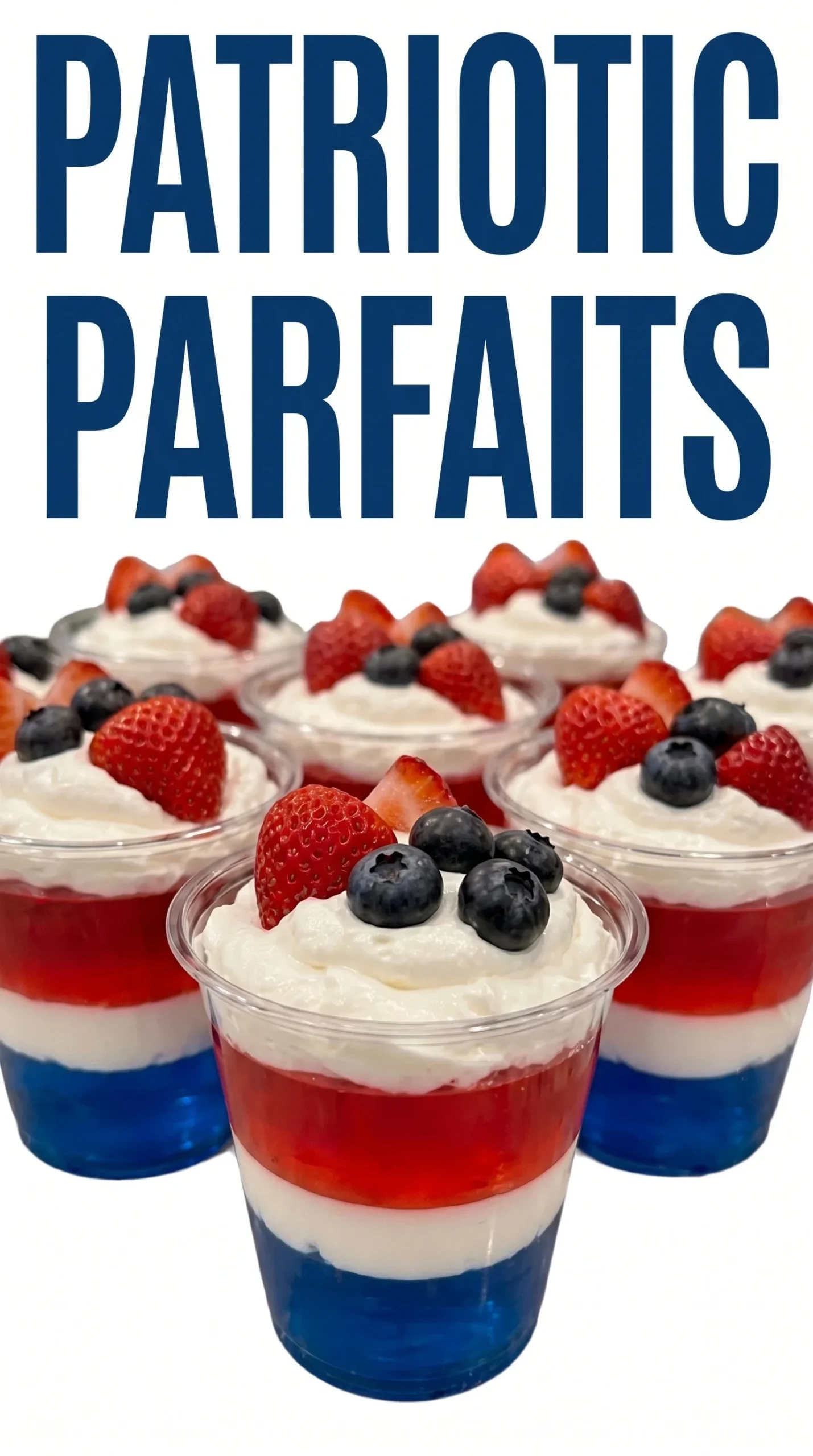 Memorial Day Jell-O Flag Cups with red, white, and blue layers