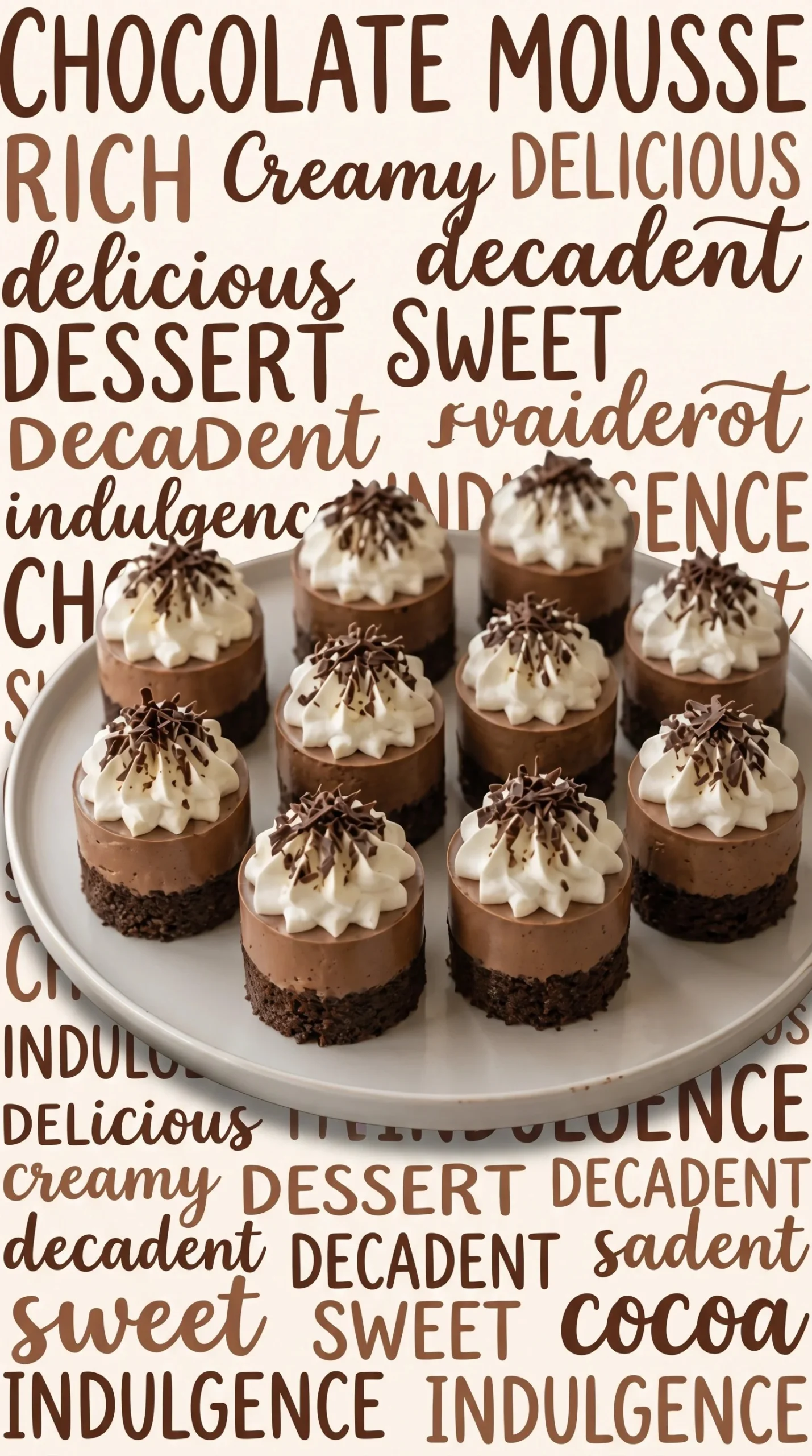 Mini Chocolate Mousse Cheesecake Cakes topped with chocolate curls and whipped cream