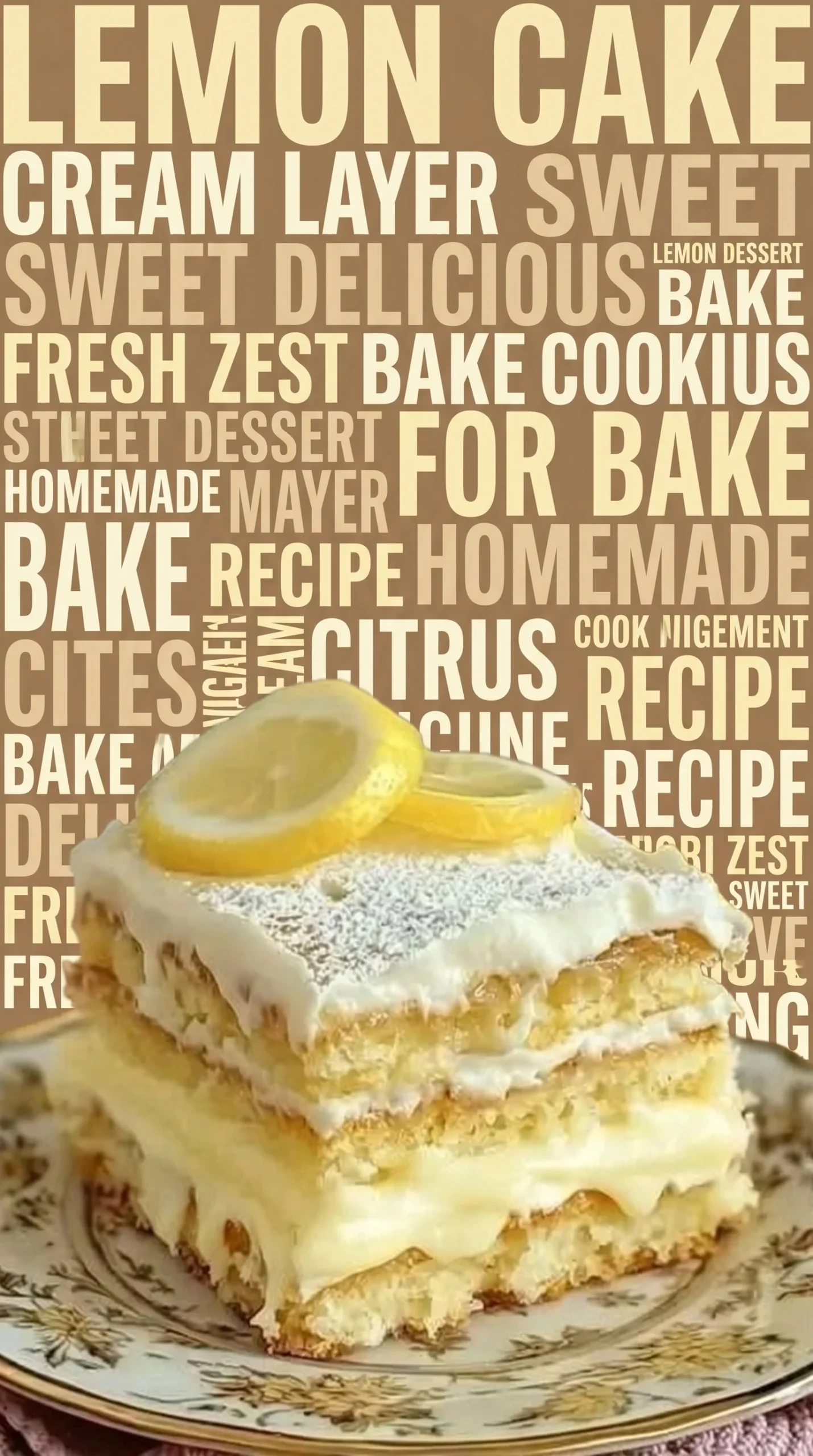 Sliced No-Bake Lemon Eclair Cake topped with lemon zest and cream