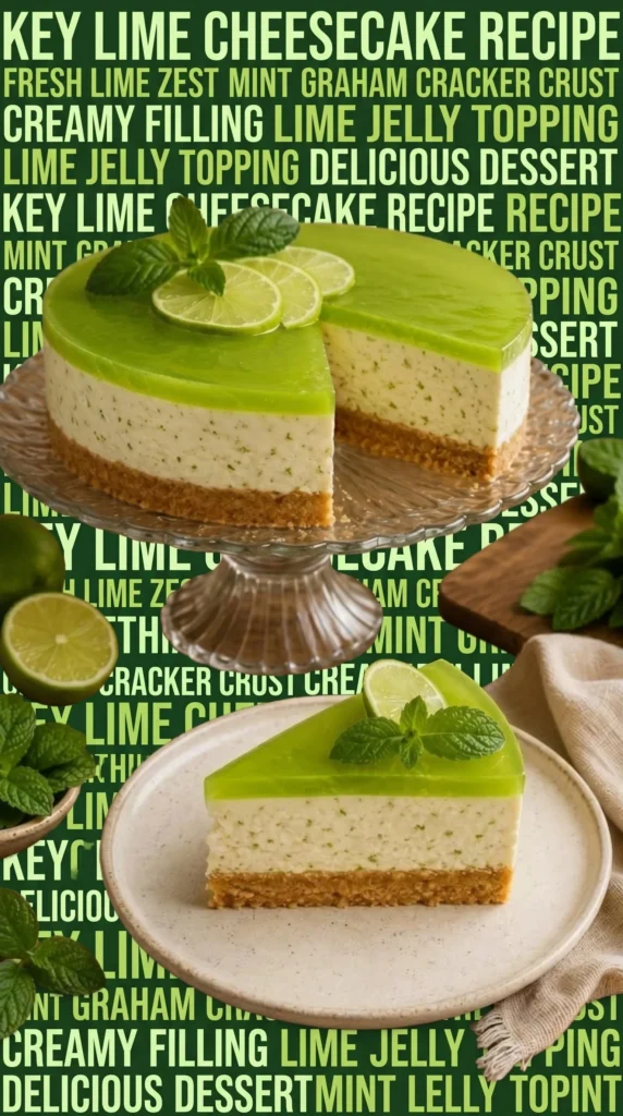 No-bake lime cheesecake topped with fresh lime slices and whipped cream