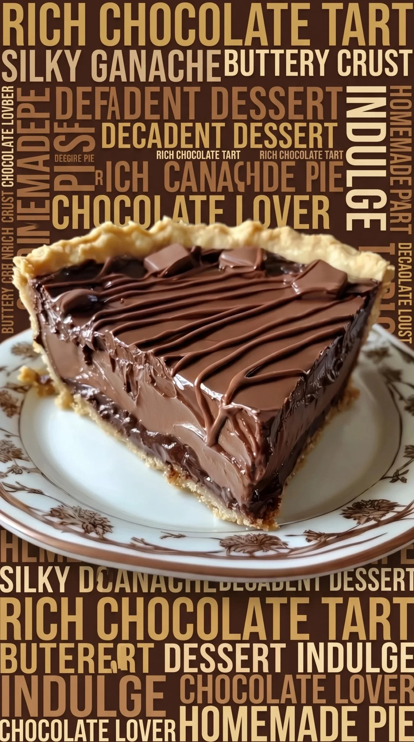 Delicious slice of old-fashioned chocolate pie with creamy filling and chocolate crust