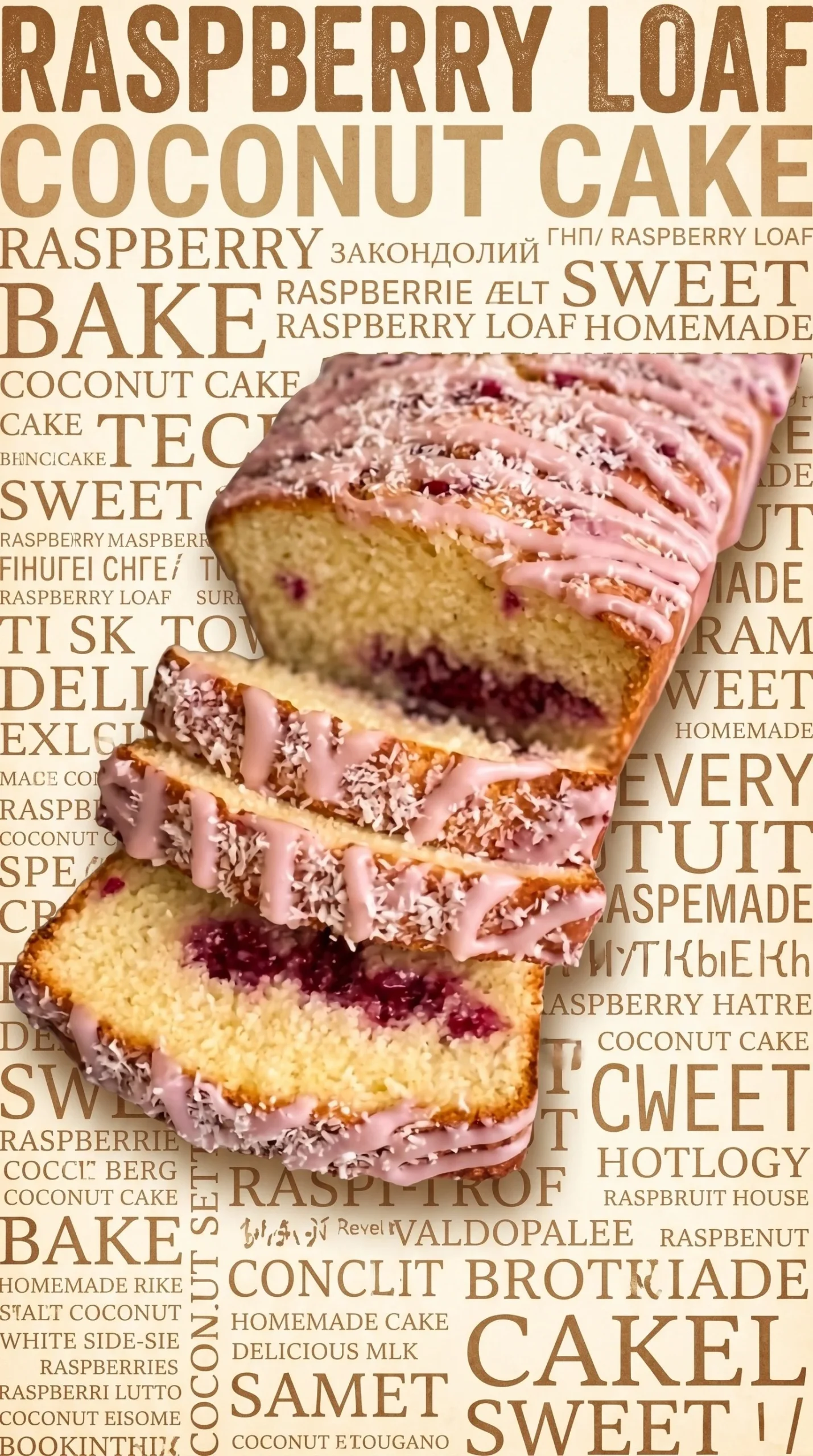 Freshly baked raspberry coconut loaf with raspberries and coconut flakes.