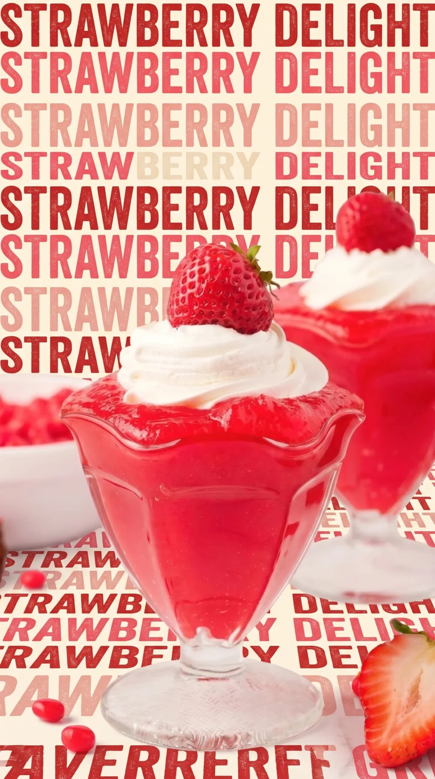 Vibrant Red Hot Jello dessert in a glass, garnished with ice.