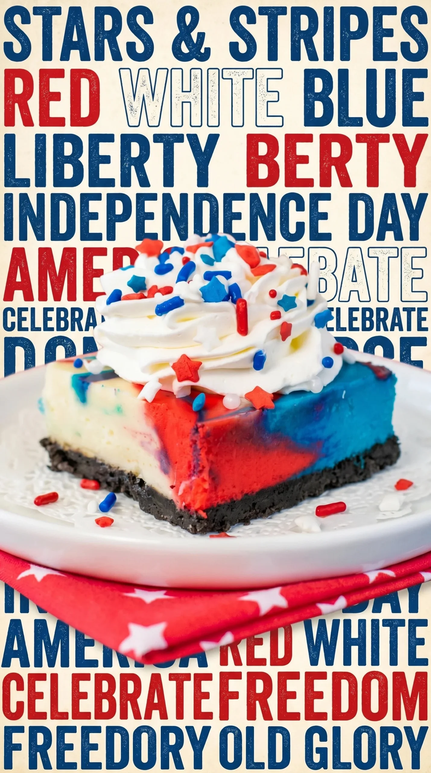 Red White and Blue Cheesecake Bars featuring a creamy topping and vibrant berries