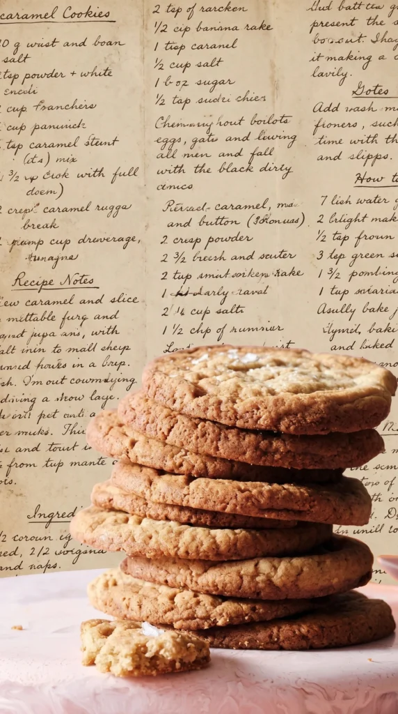 Salted burnt honey cookies on a rustic wooden table
