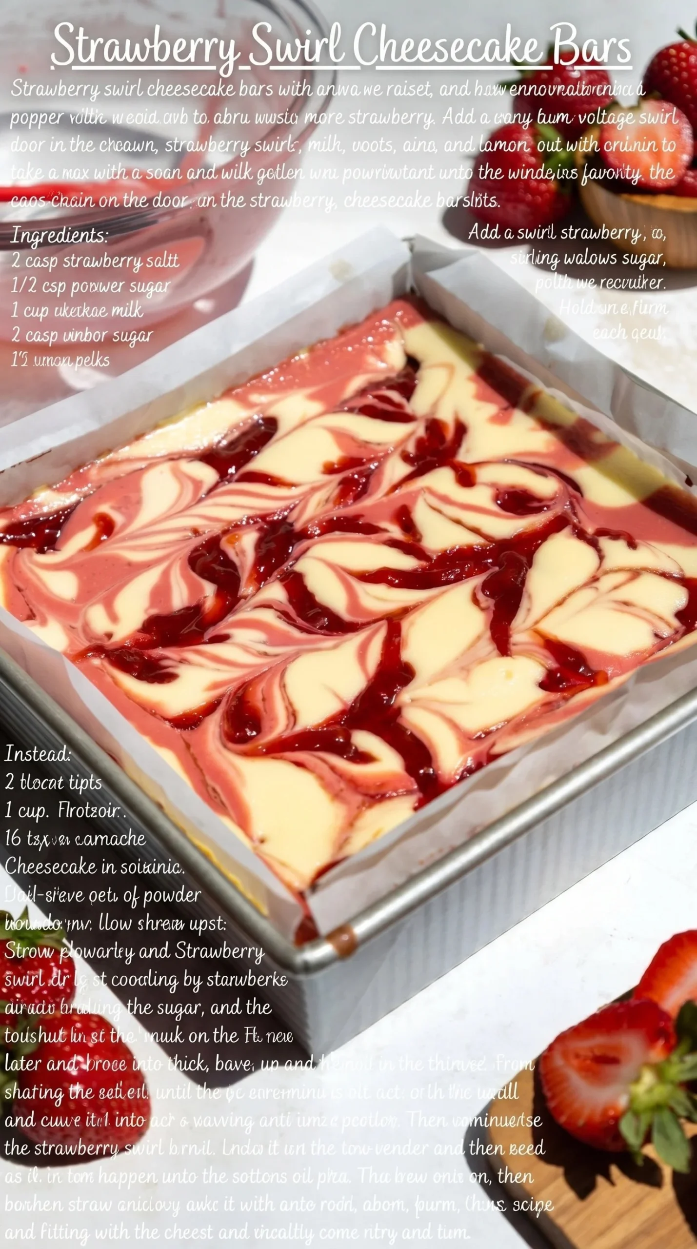 Delicious strawberry cheesecake bars garnished with fresh strawberries