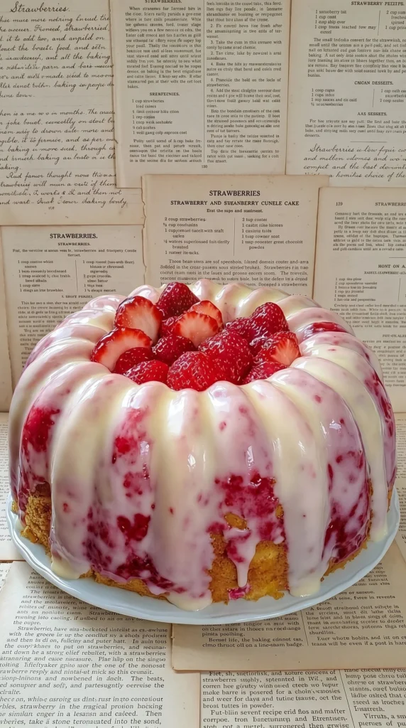 Delicious strawberry cream cheese pound cake topped with fresh strawberries