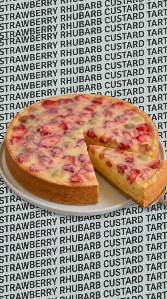 Delicious homemade Strawberry Rhubarb Cake with fresh strawberries and rhubarb.