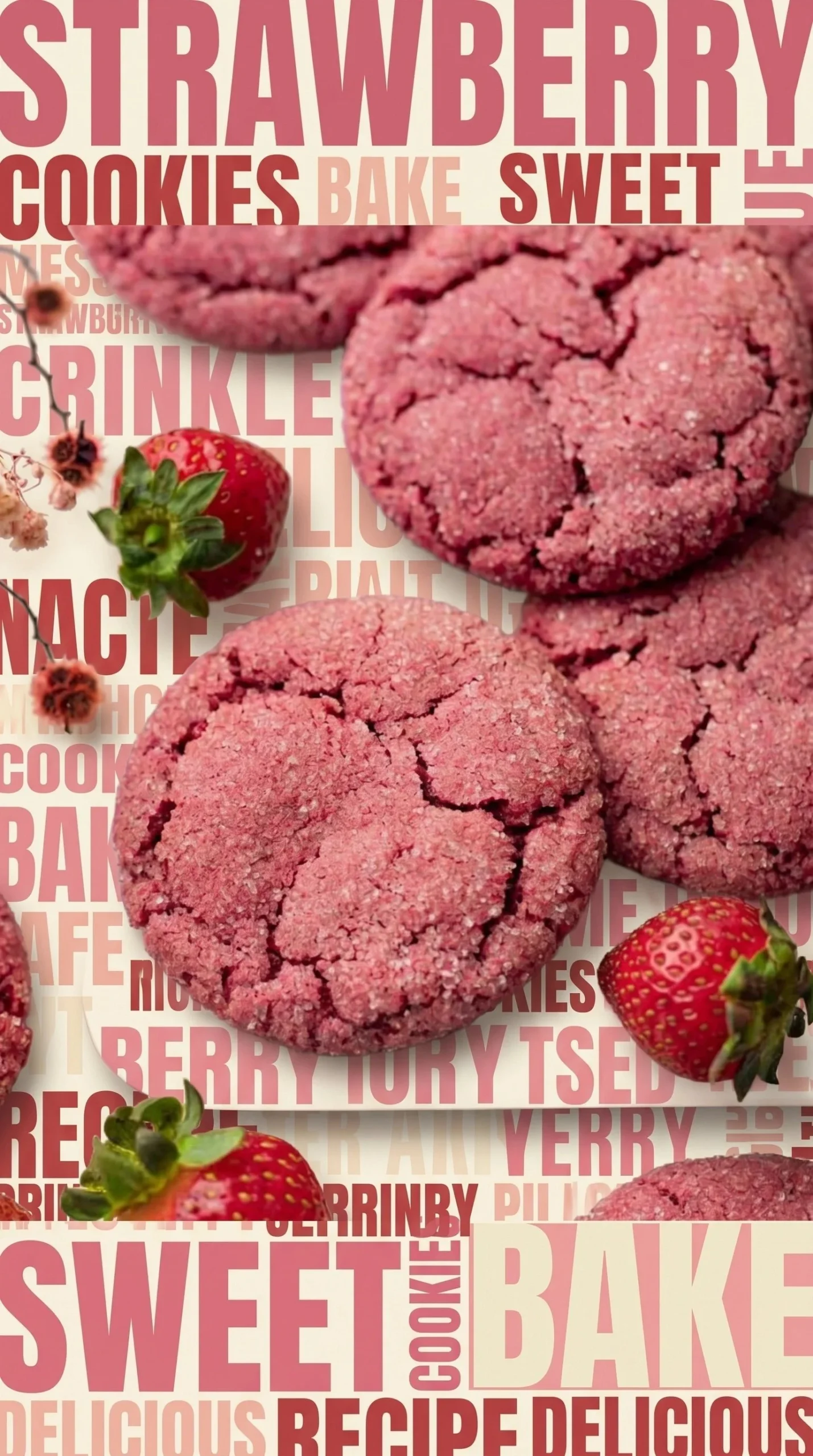Delicious strawberry sugar cookies on a plate, decorated with fresh strawberries