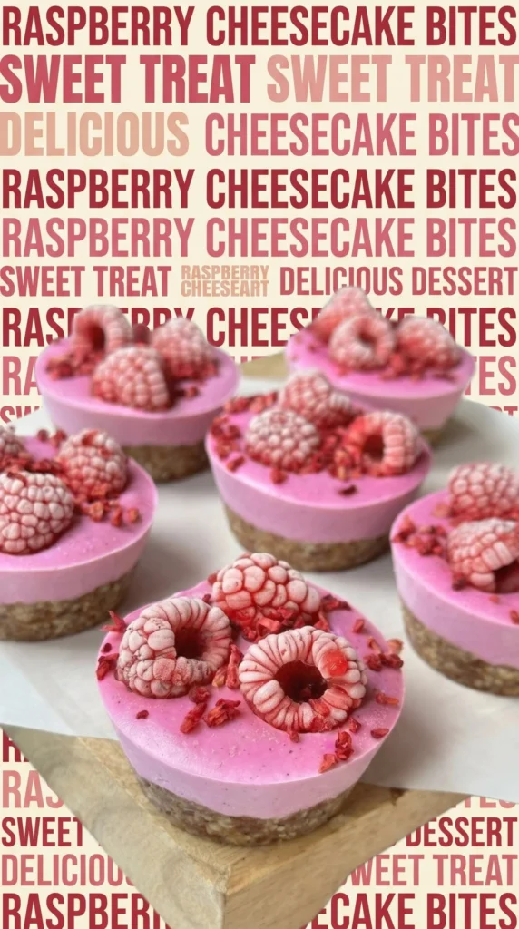 Delicious vegan raspberry cheesecakes topped with fresh raspberries.