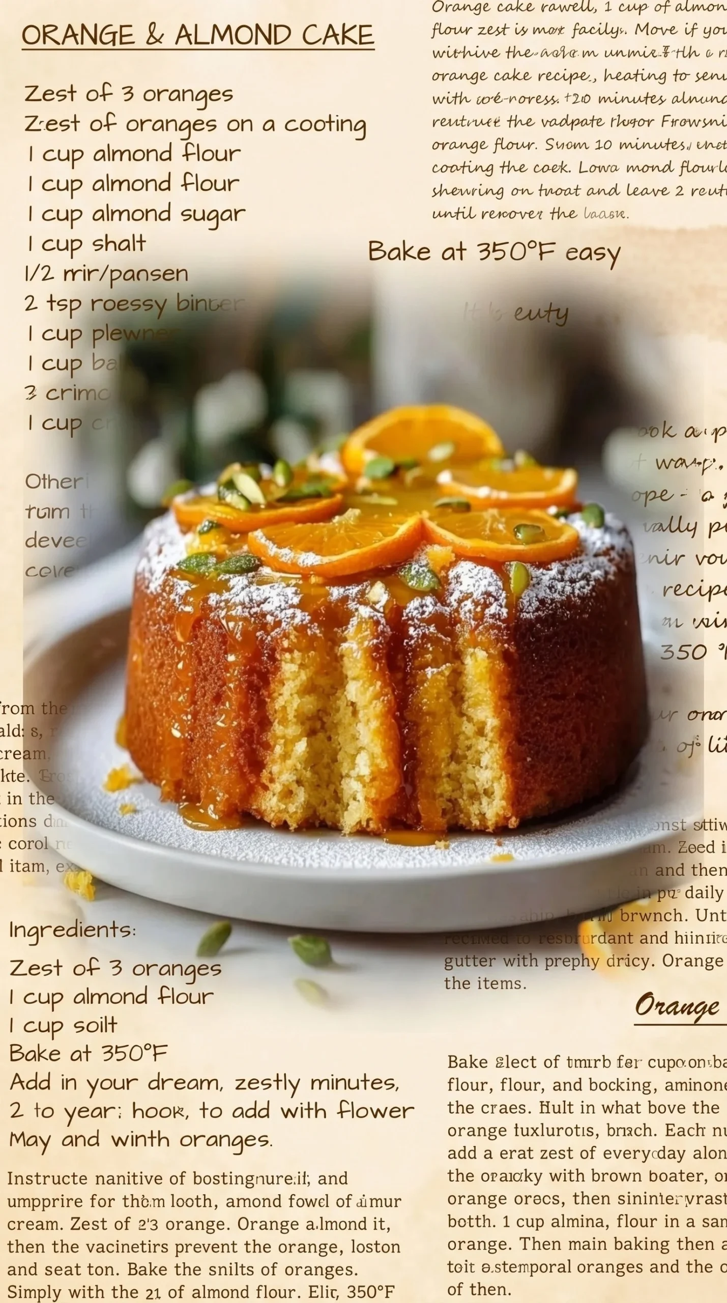 Flourless Almond Orange Cake served on a white plate with orange zest garnish
