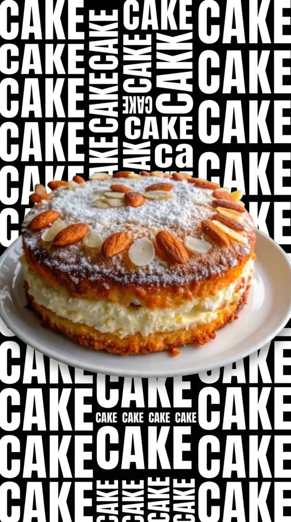 Slice of Almond Mascarpone Torte with creamy texture and almond topping