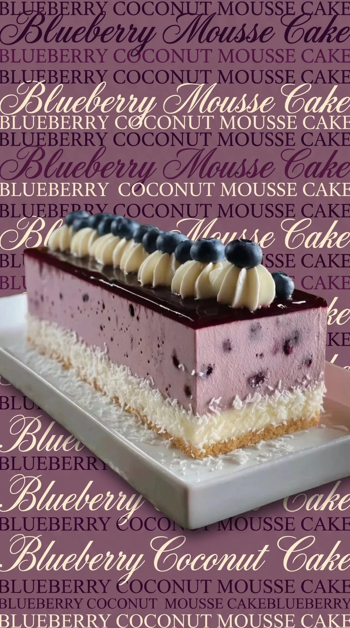 Blueberry mousse cheesecake loaf topped with fresh blueberries and cream