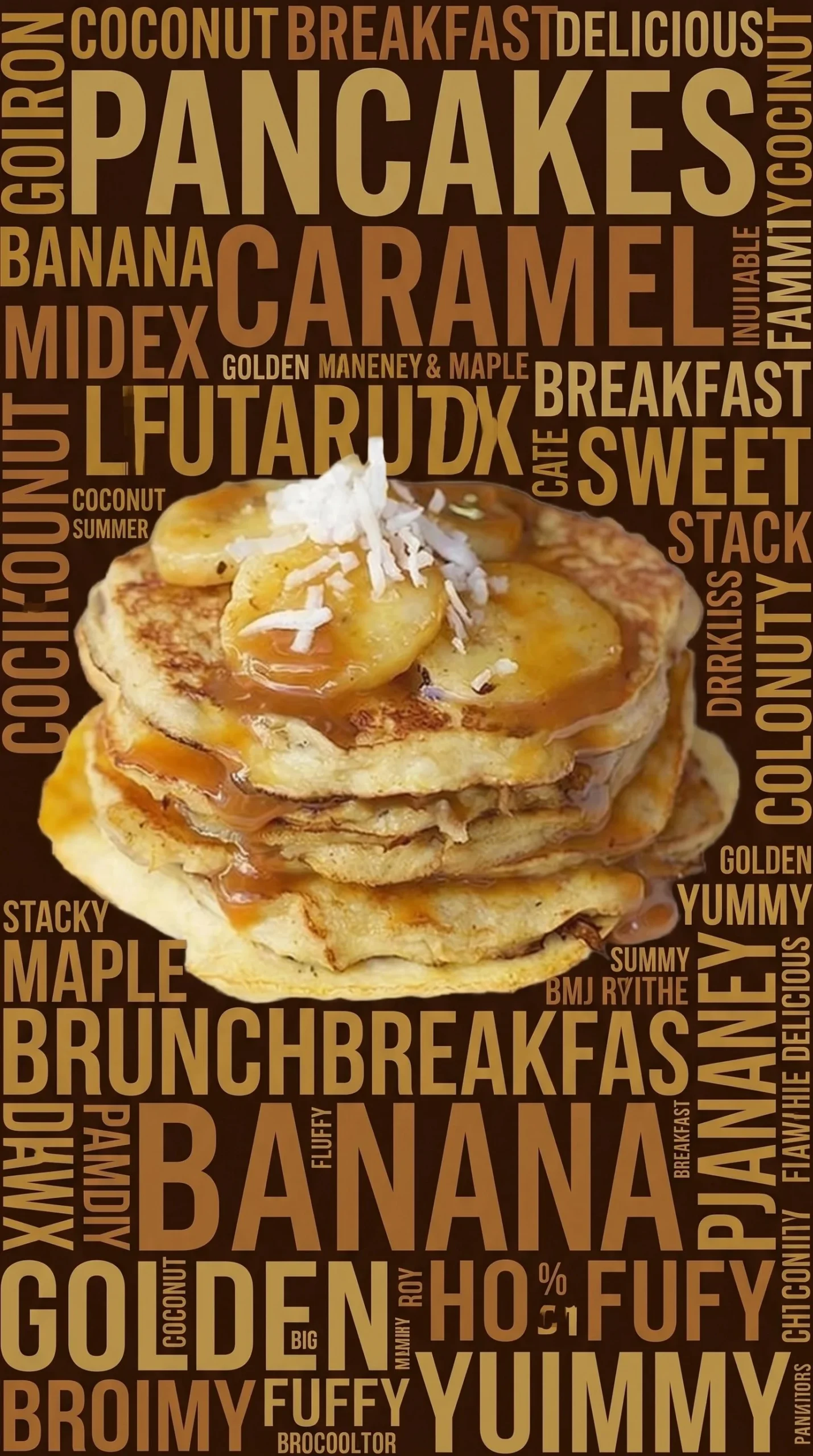 Delicious caramel banana pancakes topped with syrup and fresh bananas.