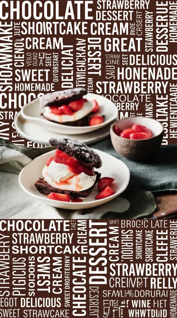Delicious chocolate shortcakes served with strawberries and cream