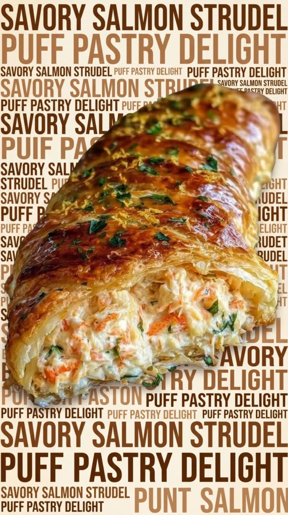 Creamy crab and lobster puff pastry strudel served on a plate