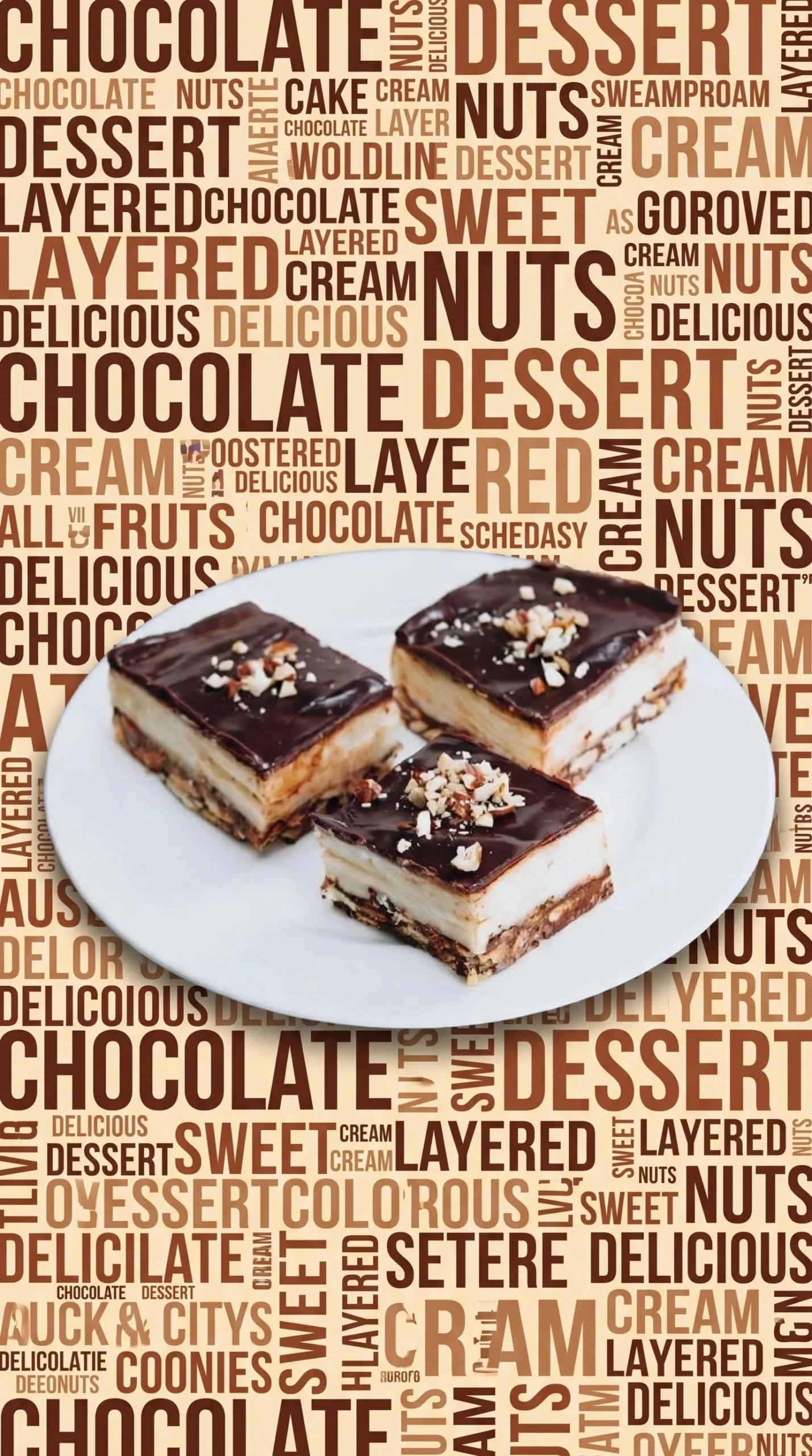 Delicious creamy no-bake squares topped with chocolate and nuts