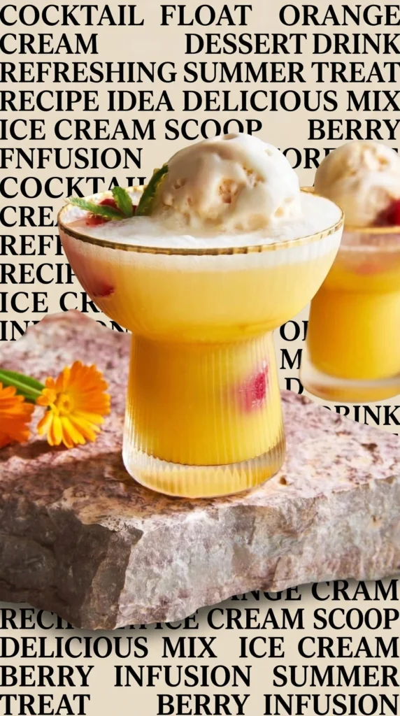 Creamy orange sherbet punch in a glass, ideal for parties and summer festivities.