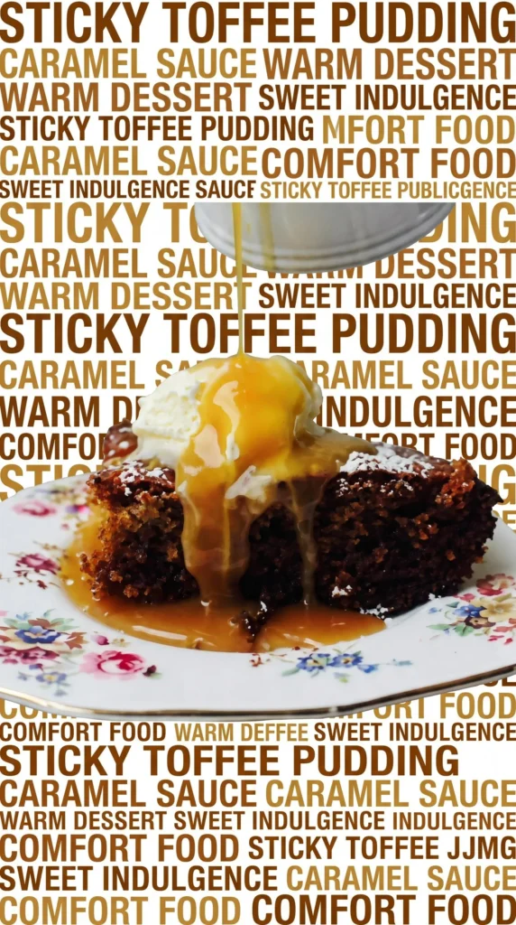 Delicious date pudding drizzled with creamy butterscotch sauce on a dessert plate