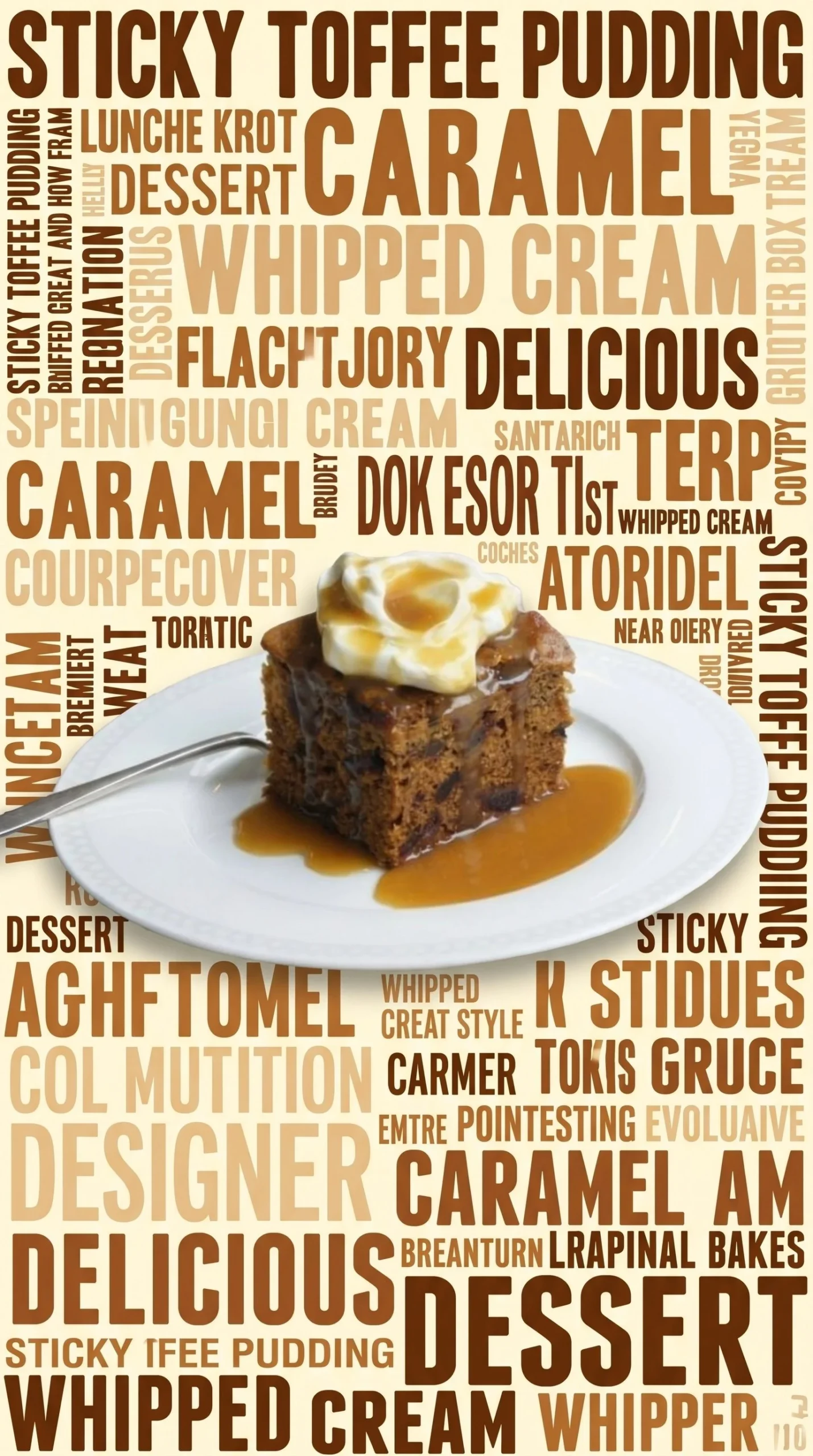 Delicious date pudding topped with rich caramel sauce served in a bowl.